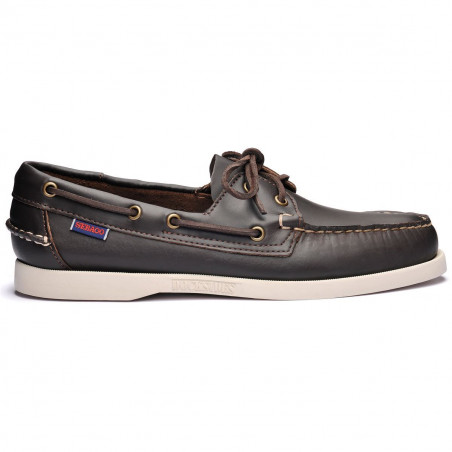 Chaussure bateau Homme DOCKSIDES Portland Cuir Marron foncé - Semelle Blanche - SEBAGO