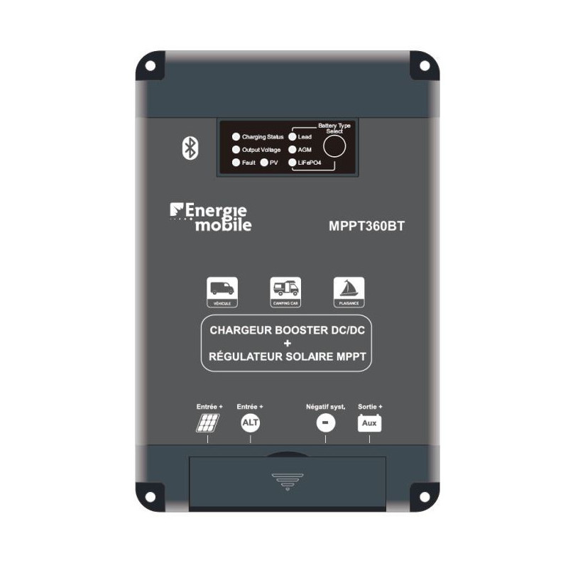 Chargeur booster 12V-25A avec régulateur MPPT360BT - ENERGIE MOBILE