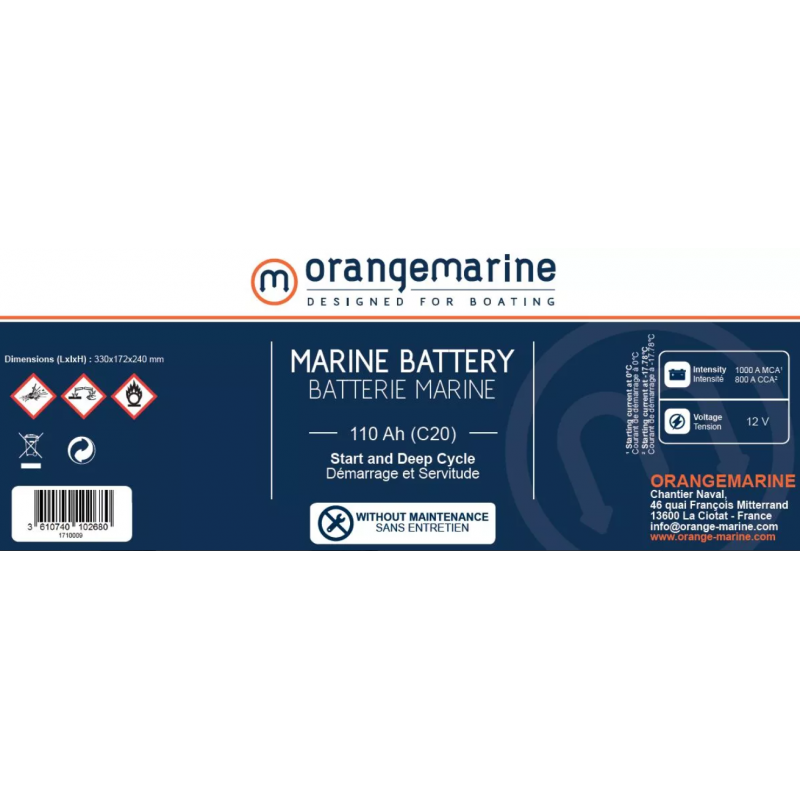 BATTERIE ENERGIE MARINE EM110-BA DEMARRAGE 12V 110AH