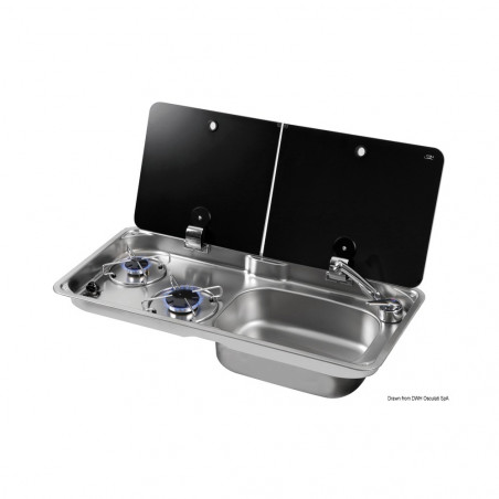 Plan cuisson droit 2 feux couvercle vitre fume - Osculati