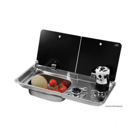 Plan cuisson gauche 2 feux couvercle vitre fume - Osculati