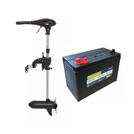 Pack moteur électrique hors-bord 65 LBS 12V ORANGEMARINE + Batterie décharge lent DUAL 110 Ah