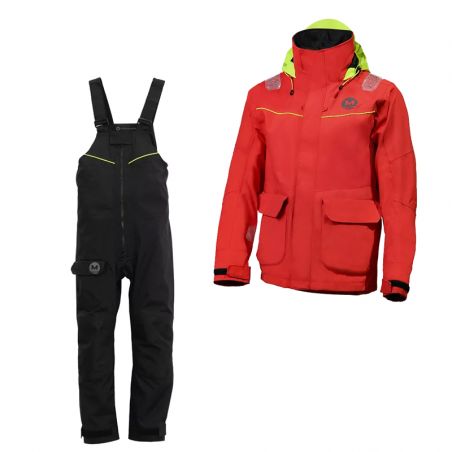 Pack Coastal Veste de quart rouge et Salopette Côtière noir - ORANGEMARINE