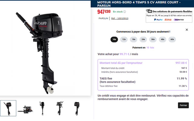 Exemple de financement avec Younited Pay sur 10 mois