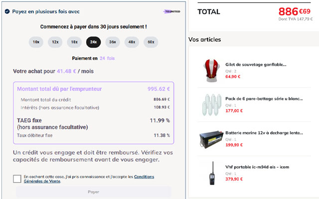 Exemple de financement d'un panier complet avec Younited Pay sur 24 mois